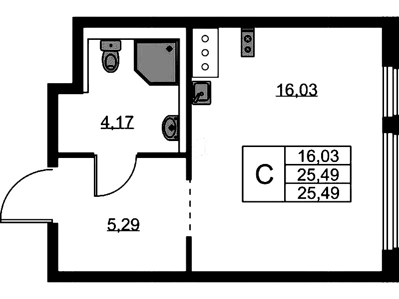 Квартира студия 25.49 м², 10/11 эт., ЖК «Новое Колпино»